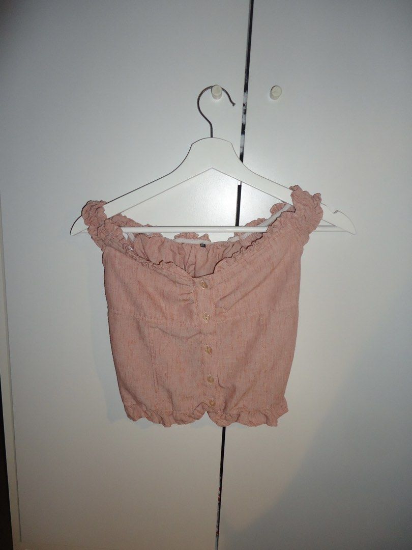 Pink Scrunched Off Shoulder Top (Category: Others Tops) located in Manila. Submitted by shellseauhh.declutter (Listing ID 1444640966, Image 2). Description: Price is negotiable xs-s.