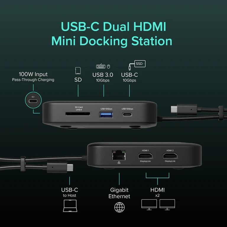 Plugable USB-C Dual HDMI Docking Station, 100W Pass Through Charging (Category: Cables & Adaptors) located in Paranaque City. Submitted by urbangiz_amb (Listing ID 1444571839, Image 3). Description: Features* 7-in-1 Compact Docking Station— Simplify your workspace with the Plugable DisplayLink docking station designed for Windows and macOS. This laptop docking station adds 2x HDMI outputs, USB-A, USB-C, Gigabit Ethernet, and an SD slot with dual-