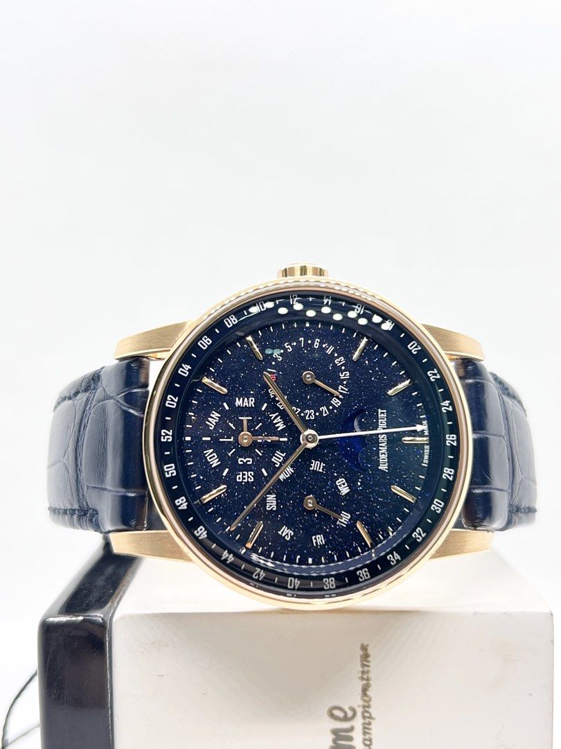 Pre Owned Audemars Piguet Code 1159 Perpetual Calendar 26394OR Aventurine Dial Automatic Rose Gold Casing Leather ( Aug 19 ) (Category: Watches) located in Singapore. Submitted by brightime (Listing ID 1444599982, Image 1). Description: Pre Owned Audemars Piguet Code 1159 Perpetual Calendar 26394OR Aventurine Dial Automatic Rose Gold Casing Leather ( Aug 19 ) ** Pre-Owned ** ** Unpolished Set, Mint Condition ** Model : 26394OR.OO.D321CR.01 Also k
