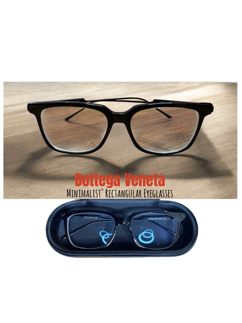 Preloved Bottega Veneta "Minimalist" Square/Rectangular Eyeglasses (Category: Sunglasses & Eyewear) located in Muntinlupa City. Submitted by alabangbargains (Listing ID 1444593142, Image 1). Description: watch item here: https://youtube.com/shorts/YQrLuMk3eQA?si=dLANf-iwf4xEuf52 1. Model • BV1009O (Color Code: 002K) • The frame measurements are also engraved right after the model number: 54▢17 145 (54mm lens width, 17mm bridge width, and 145mm te