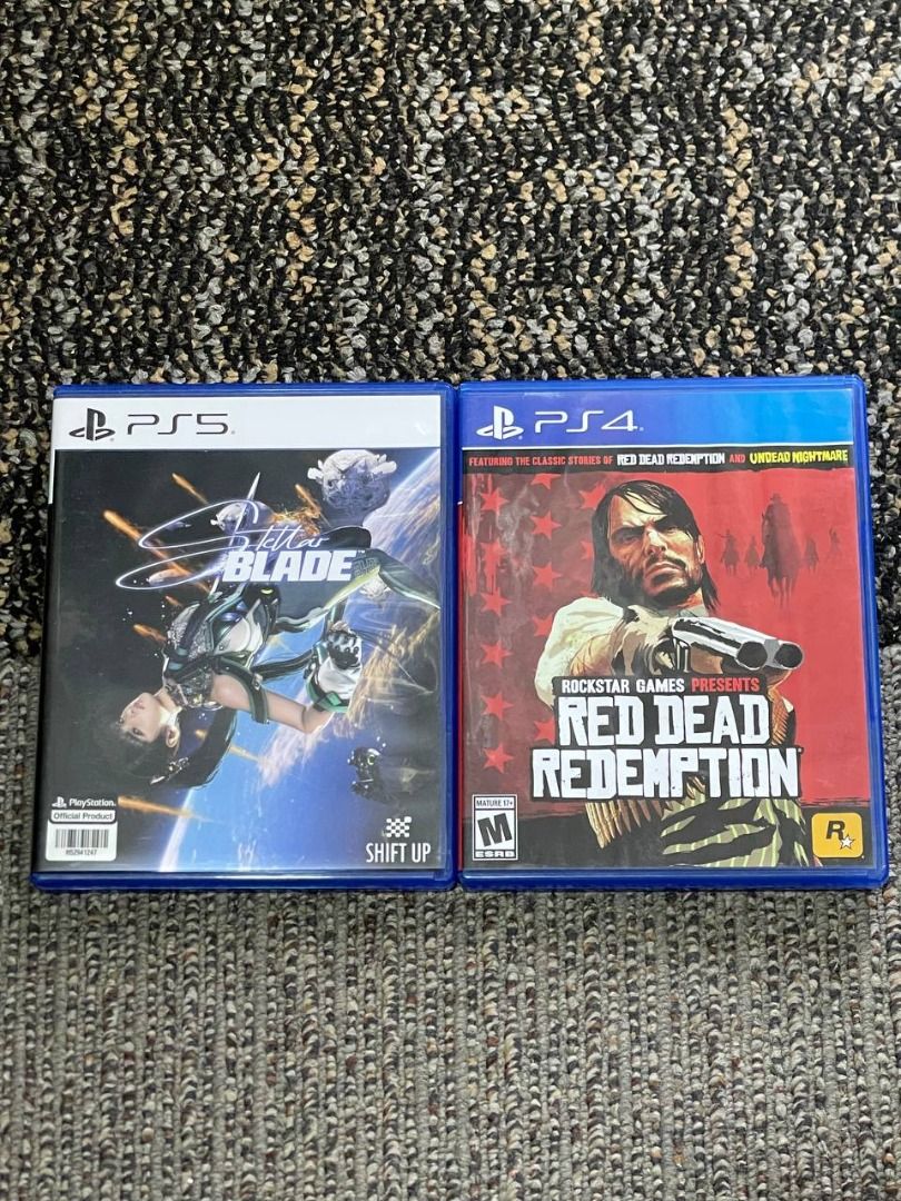 PS4/PS5 GAMES (Category: PlayStation) located in Pililla. Submitted by kooori (Listing ID 1444611790, Image 1). Description: - Case absolutely look good, rate ko ng 9/10 - Newly bought - Stellar Blade (PS5) / Red Dead Redemption (PS4, PS5) - Pwede bilhin bundle for 4000 - If sold separately, Stellar blade [2500] / Red Dead Redemption [2000].