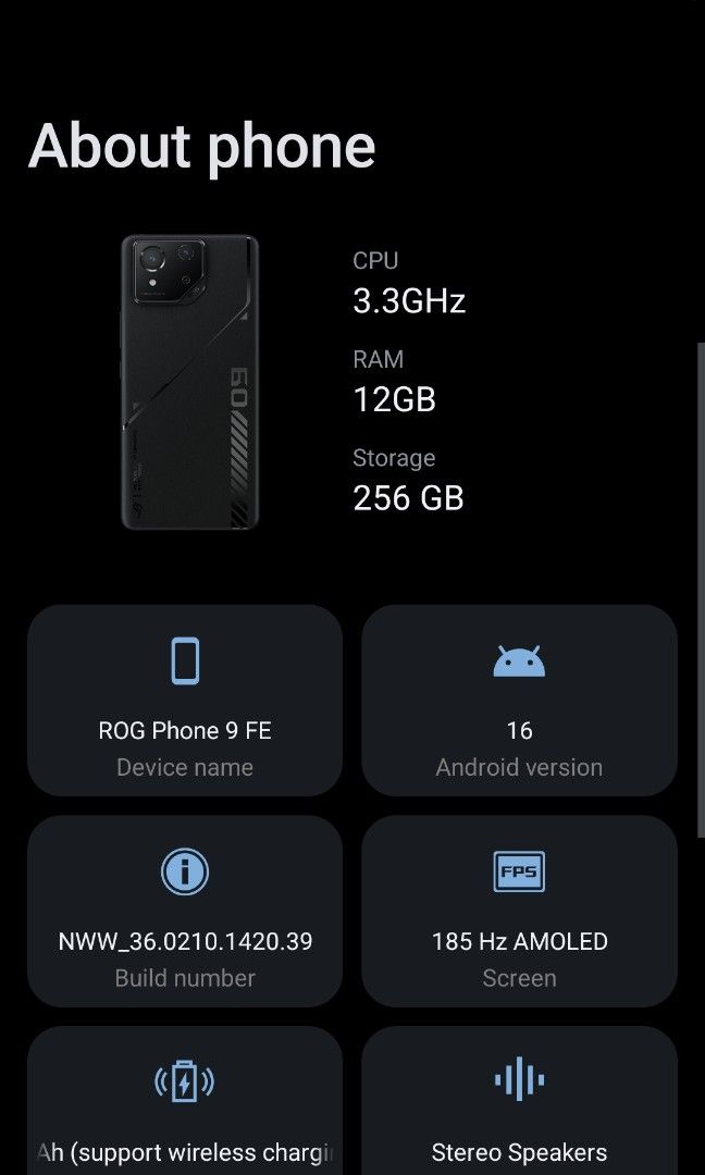 ROG PHONE 9 FE (Category: Asus) located in Las Pinas. Submitted by jeylendnzl (Listing ID 1444615606, Image 2). Description: FS: ASUS ROG Phone 9 FE No issue No history of being opened has air triggers, fast charging comes with box and 2 cases and original charger. Price is negotiable..