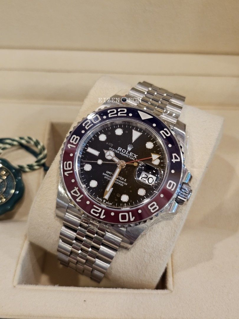 ROLEX GMT-MASTER II "PEPSI" IN JUBILEE BRACELET (Category: Luxury Watches) located in Makati City. Submitted by eizen.egm (Listing ID 1444579708, Image 3). Description: • Rolex GMT-Master II "Pepsi" in Jubilee Bracelet. (Discontinued) ✅️ 2019 Year Purchased ✅️ Ref. 126710BLRO ✅️ Pepsi Bezel ✅️ Jubilee ✅️ Pre-owned "Like new" (9.8/10) ✅️ Complete, box, Manual booklet, hang tags, & Guarantee card ✅️ Selling Price Php1,488,000 For Inquires, kindly s