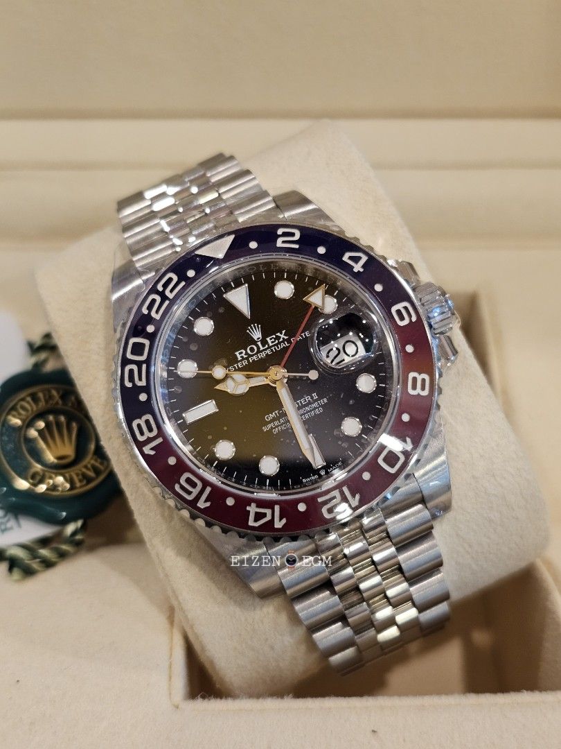 ROLEX GMT-MASTER II "PEPSI" IN JUBILEE BRACELET (Category: Luxury Watches) located in Makati City. Submitted by eizen.egm (Listing ID 1444579708, Image 2). Description: • Rolex GMT-Master II "Pepsi" in Jubilee Bracelet. (Discontinued) ✅️ 2019 Year Purchased ✅️ Ref. 126710BLRO ✅️ Pepsi Bezel ✅️ Jubilee ✅️ Pre-owned "Like new" (9.8/10) ✅️ Complete, box, Manual booklet, hang tags, & Guarantee card ✅️ Selling Price Php1,488,000 For Inquires, kindly s