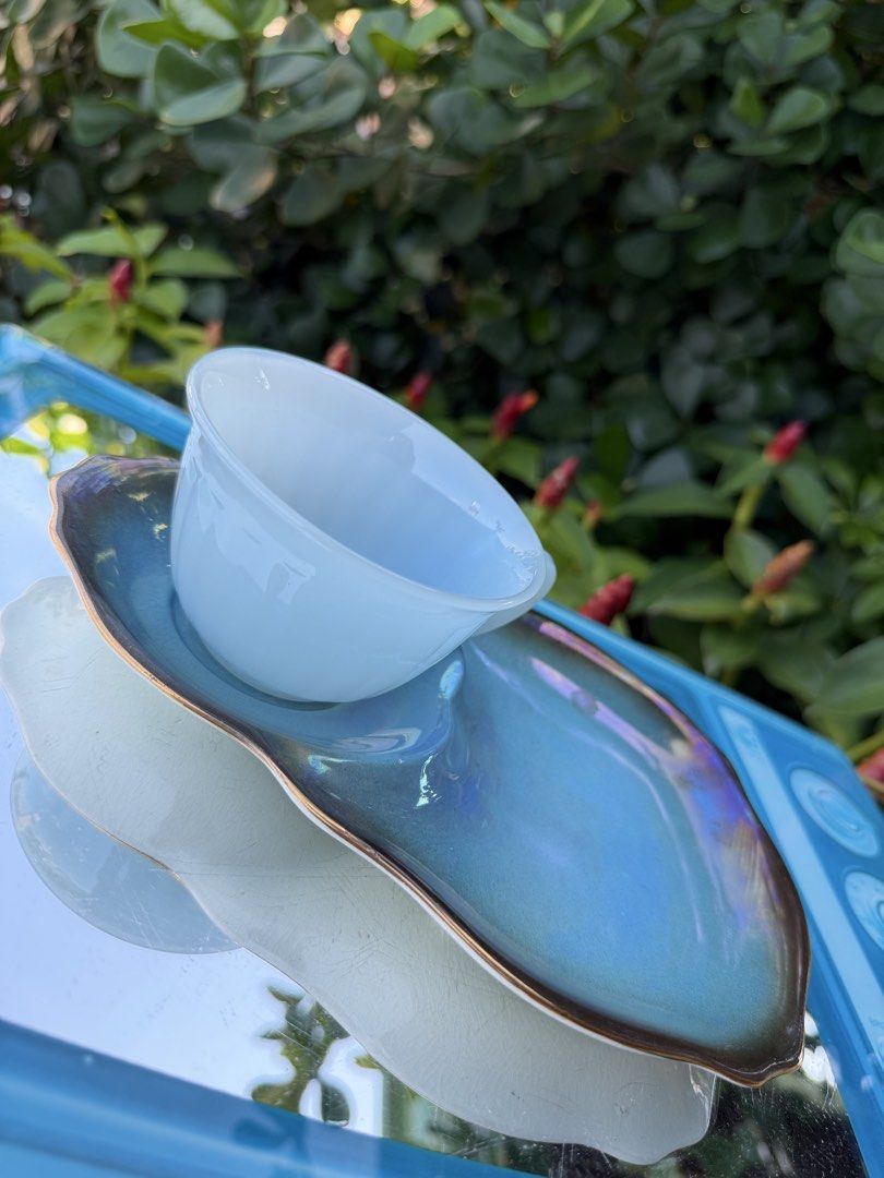 Royal wonton snack plate with arcopal cup (Category: Coffee & Tea Tableware) located in Davao. Submitted by parteawares2 (Listing ID 1444556345, Image 2). Description: Mix match arcopal blue jade cup made in France with royal winton snack plate made in England .