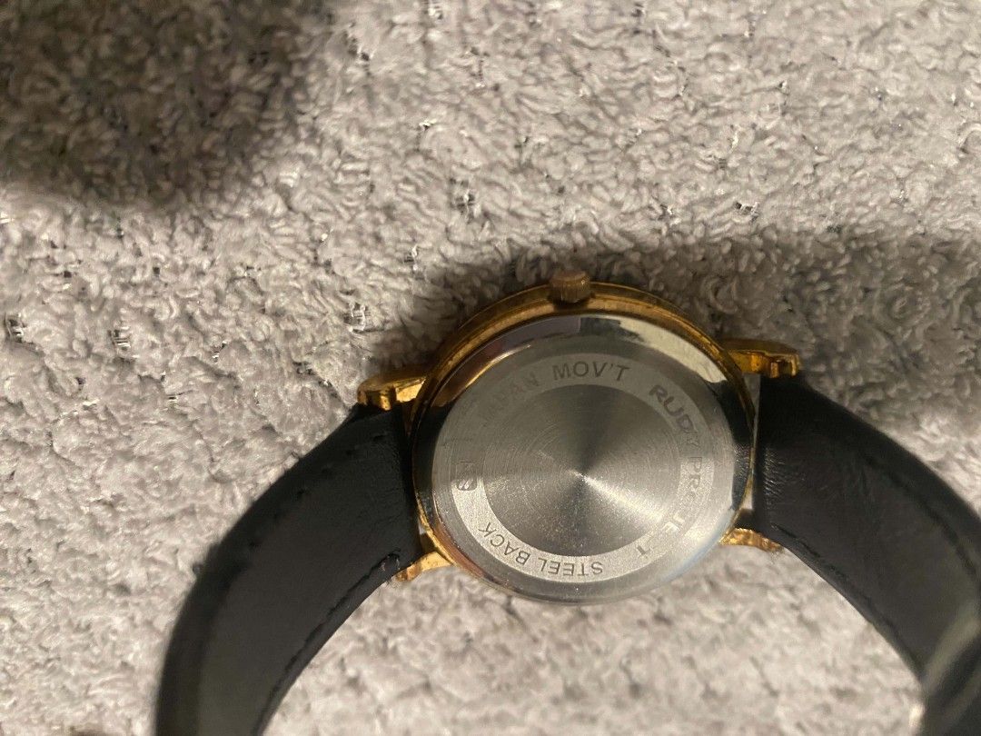 RUDY PROJECT WATCH |GOLD LEATHER| (Category: Luxury Watches) located in Pasay City. Submitted by classicph. (Listing ID 1444552012, Image 3). Description: RUDY PROJECT WATCH | GOLD LEATHER | MINIMALIST DESIGN Rudy Project Gold Leather Watch - minimalist at pang-long term gamit. Specs: - Gold stainless steel case - Black leather strap - Japan movement = accurate time - With box Condition: 8/10. May light scratches lang sa case pero di halata. Full