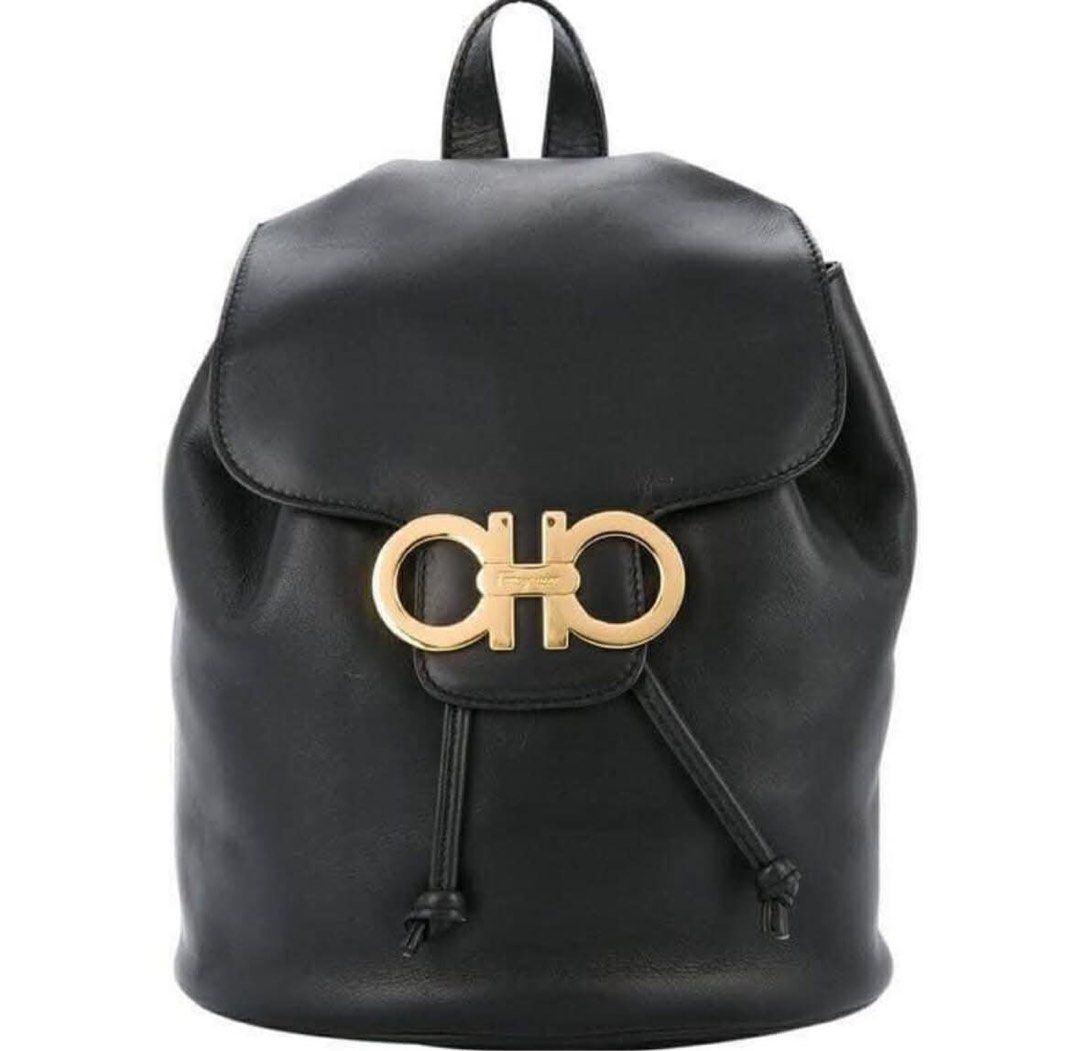 Authentic Ferragamo Leather Backpack (Category: Luxury Bags & Wallets) located in Muntinlupa City. Submitted by hi.zsl (Listing ID 1444635823, Image 1). Description: 💯 Authentic Salvatore Ferragamo black leather mini backpack • Features iconic Gancini clasp • Secure drawstring closure • Distressed leather look from Japan 🇯🇵 RFS: Decluttering 🏷️ P5,800. No low ballers pls. ✌️ .