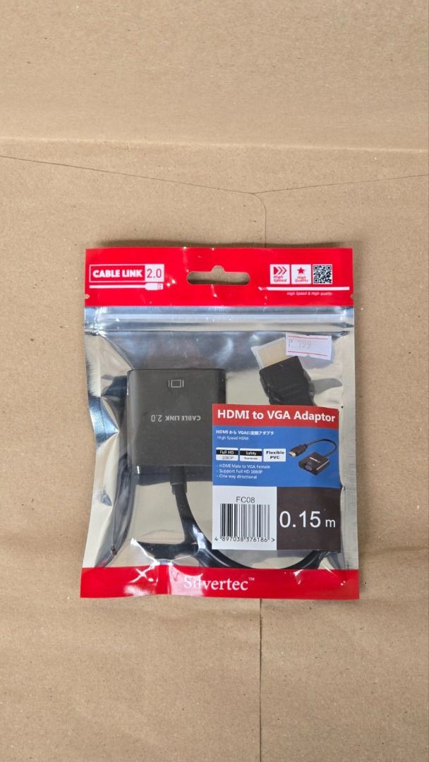 Silvertec HDMI to VGA Adapter (0.15m) | Cable Link 2.0 (Category: Cables & Adaptors) located in Cainta. Submitted by escapeartistph (Listing ID 1444619298, Image 2). Description: Selling a brand new, unused Silvertec HDMI to VGA adapter cable link 2.0. Perfect for connecting your newer laptop, console, or streaming device to an older monitor, projector, or TV. Brand: Silvertec Length: 0.15 meters (Short, clean setup with no messy wires) Resolutio