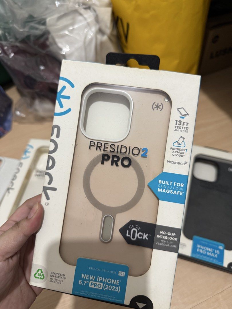 Speck iPhone Case iPhone 15 promax (Category: Cases & Sleeves) located in Quezon City. Submitted by lincerz (Listing ID 1444648229, Image 2). Description: 80 each 300 all -All speck cases authentic (bought at digital walker) no receipt with price sa box -Casetify gift only so not sure if legit -2 transparent from sanptoch tktkshop and orange app For iPhone 15 promax.