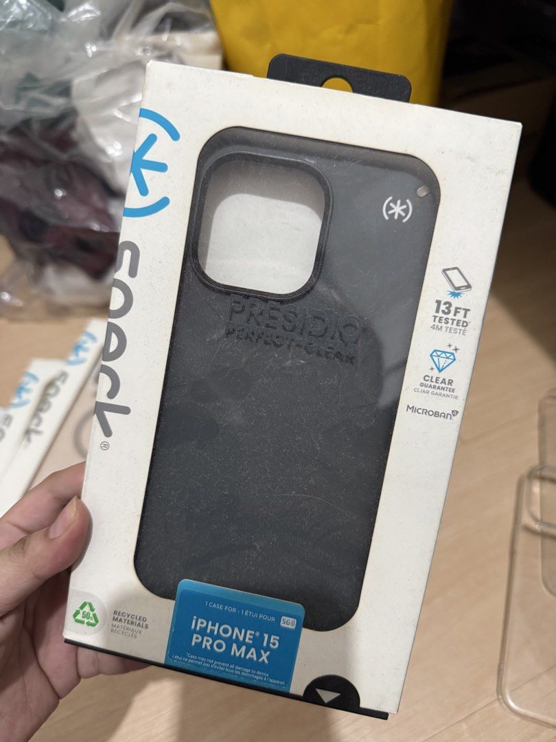 Speck iPhone Case iPhone 15 promax (Category: Cases & Sleeves) located in Quezon City. Submitted by lincerz (Listing ID 1444648229, Image 3). Description: 80 each 300 all -All speck cases authentic (bought at digital walker) no receipt with price sa box -Casetify gift only so not sure if legit -2 transparent from sanptoch tktkshop and orange app For iPhone 15 promax.