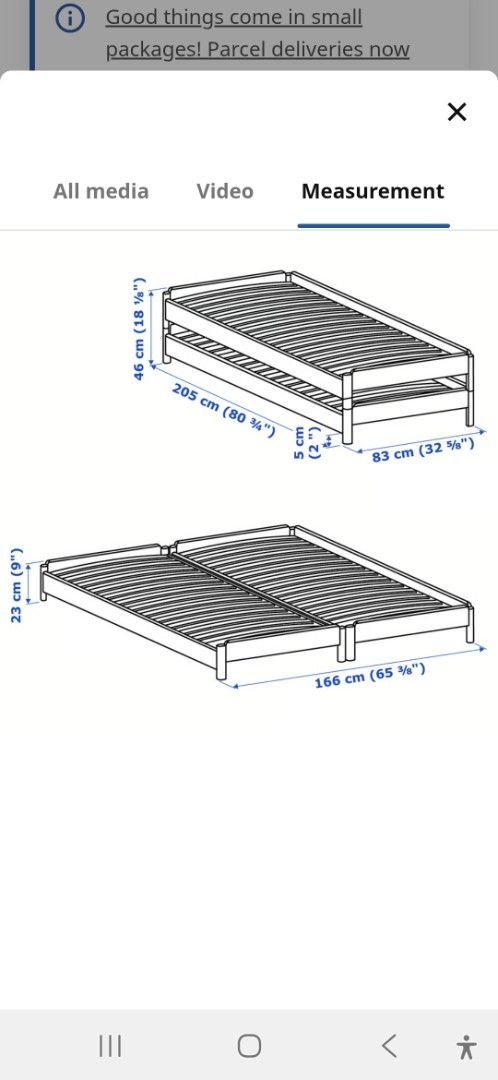 Stackable bed Ikea (Category: Bed Frames & Mattresses) located in Singapore. Submitted by devan1707 (Listing ID 1444525111, Image 3). Description: these are stackable bed. can be used as 2 single , stacked or side by side as queen. with 2 mattress - $229 without mattress - $150.