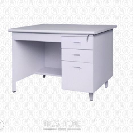 TOFF-032 | Steel Office Table with Drawers (Category: Tables & Sets) located in Caloocan City. Submitted by jimtapitan_trishtinecorp. (Listing ID 1444523888, Image 1). Description: - Sleek white office desk - Three drawers on the right side - Top drawer includes a lock and key for security - Convenient open shelf on the left side - Sturdy four-leg base - Wheels on the shelf for easy mobility - Ideal for home office or study space DISCLAIMER: PRIC