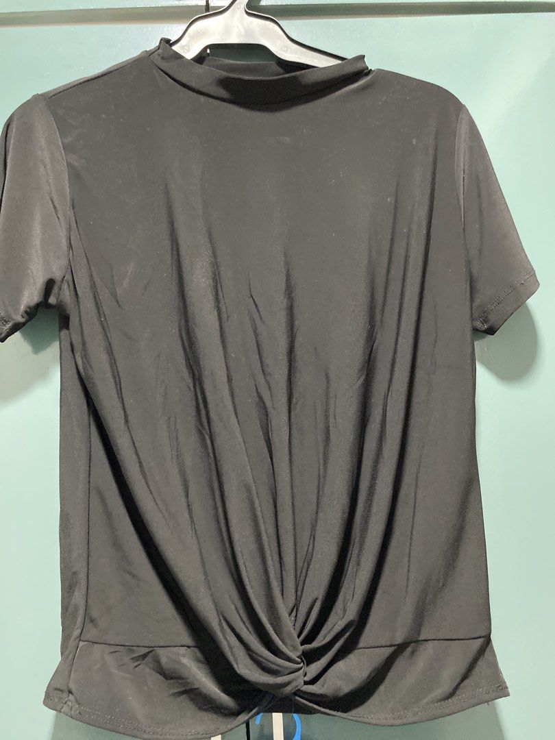 Twisted Front T-shirt - Black & Mauve (Category: Shirts) located in Manila. Submitted by brlovet (Listing ID 1444636705, Image 1). Description: BUY 3 FOR 600 - Twisted knot detail at front hem - Short sleeves - Mock neckline - Comfortable and stylish everyday basics.