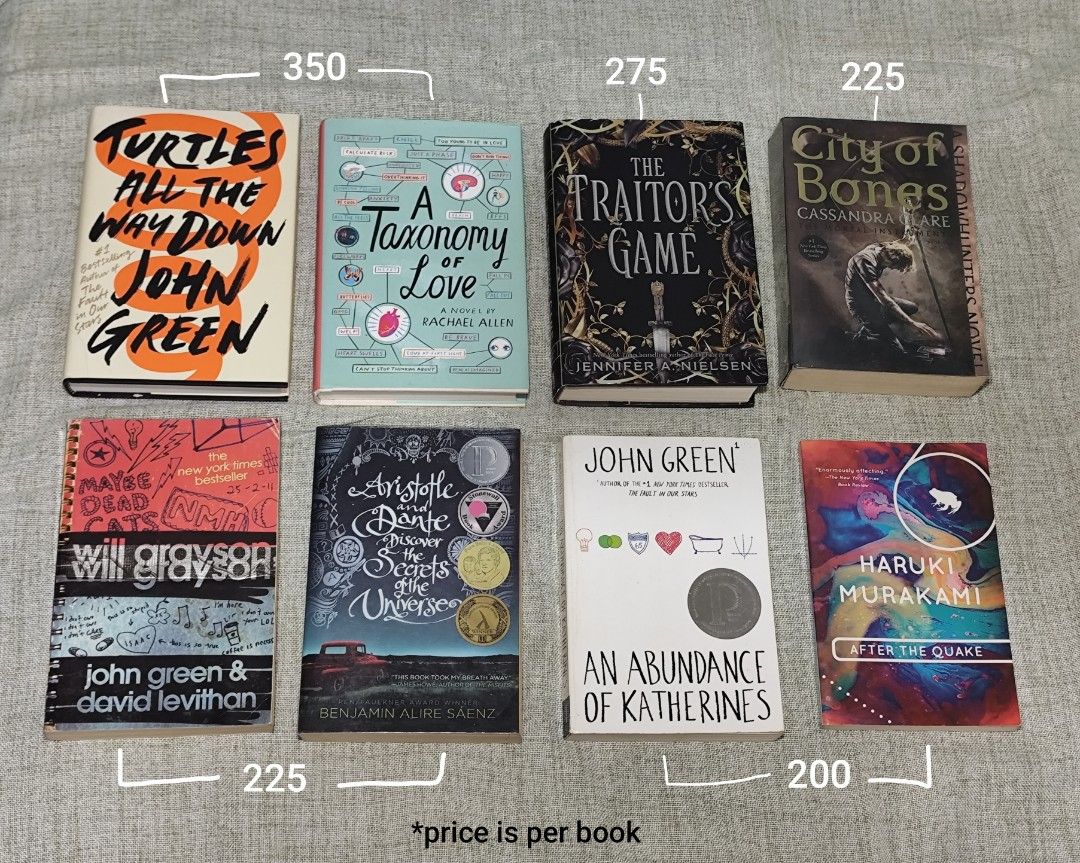 Young Adult Books (Category: Storybooks) located in Manila. Submitted by tine_s (Listing ID 1444671208, Image 1). Description: Read once/not read, lightly used. Issues: Tanning and Foxing of pages (varies per book) except TATWD & ATL (pages are clean, discoloration only on book jacket) Price per book is indicated in the photo. NEGOTIABLE PRICE. MOP: Gcash/Maribank Ship via LBC, J&T, or JRS Location: Tabaco City, Bicol.