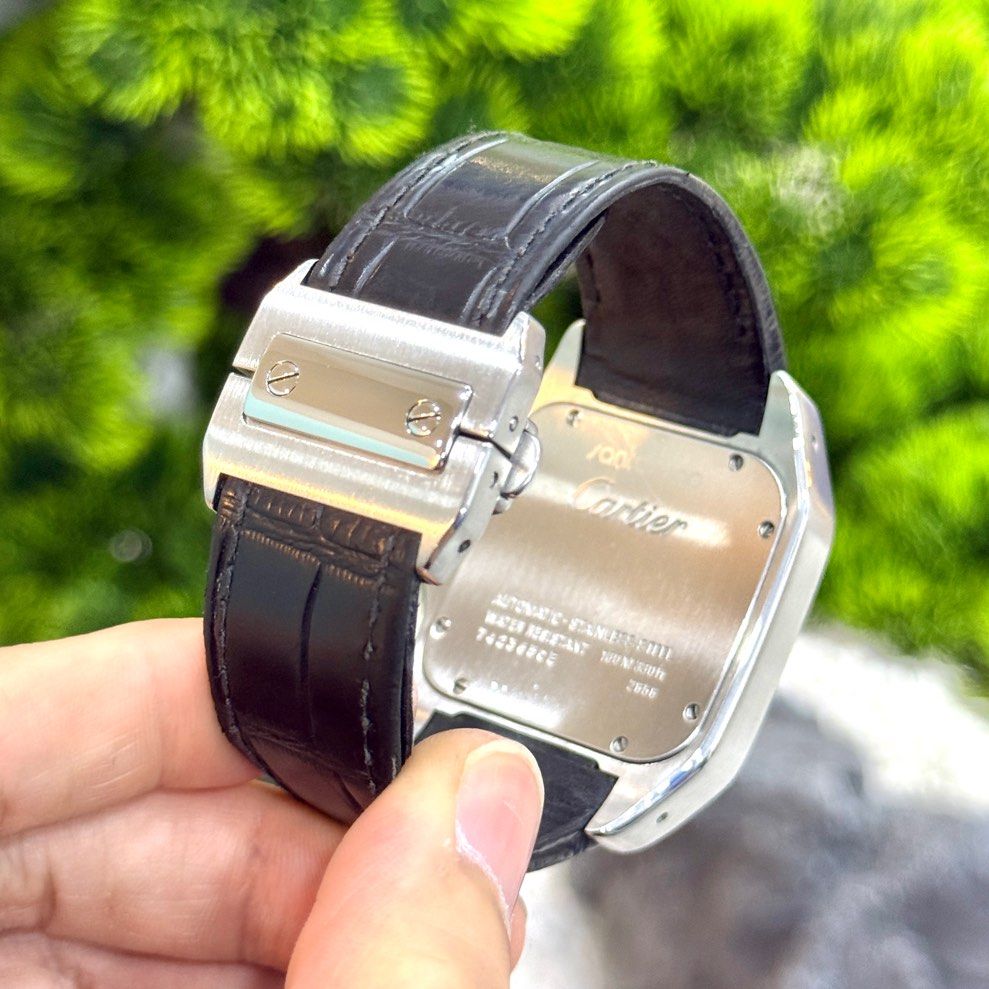 | ICED 🧊 | 2013 Cartier Santos 100 XL W20073X8 2656 Diamond Bezel and Buckle with Black Leather Strap [ W20106x8 W20090X8 ] (Category: Watches) located in Singapore. Submitted by horizonluxury (Listing ID 1444790332, Image 2). Description: Cartier Santos 100 XL White Dial * Custom Diamond Dial and Outer Bezel * Brand: Cartier Model:W20073X8 Dated: JUNE 2013 Condition: Like New Remarks : Fullset Box, Cert and Manuals - Excellent Condition 98% - A