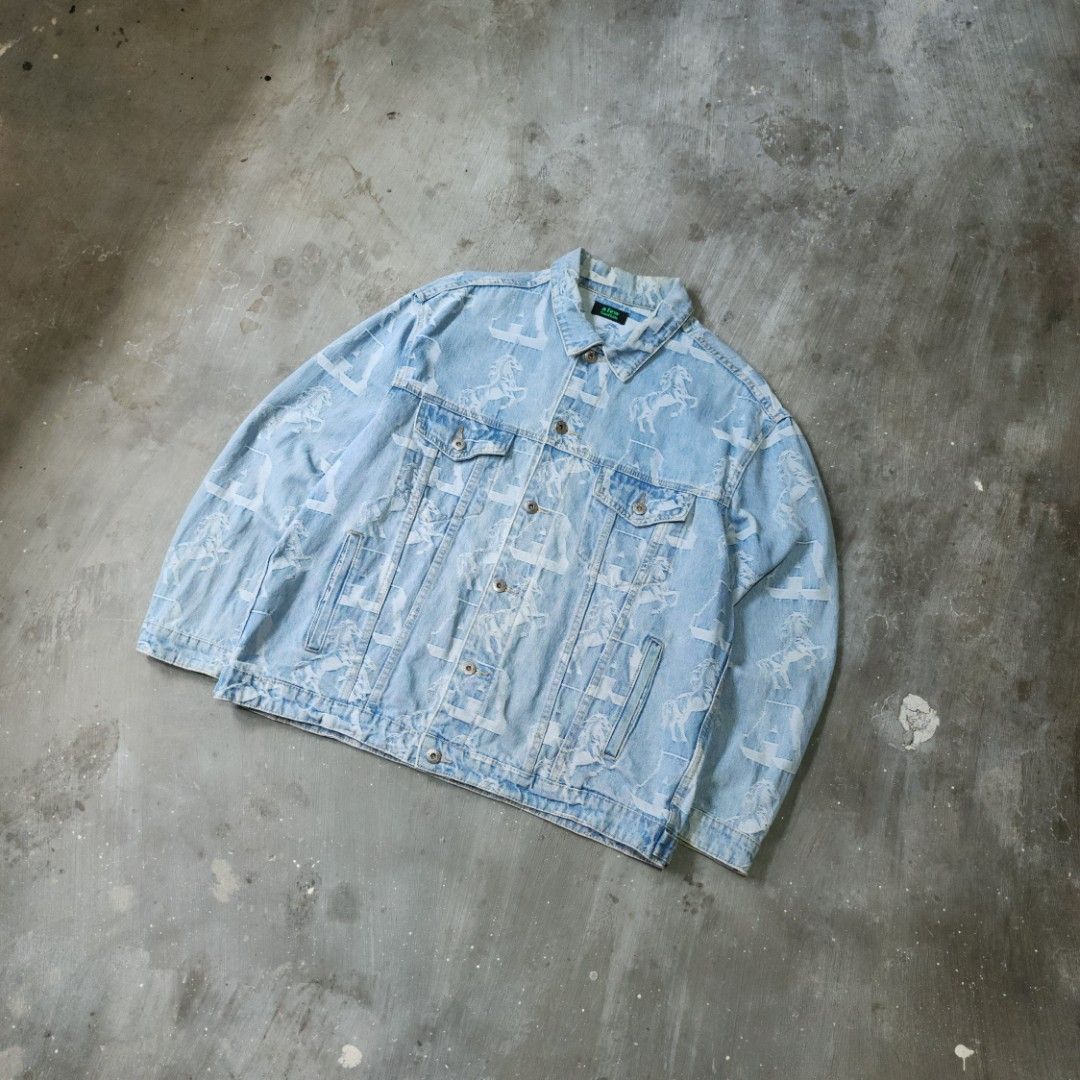 A FEW GOOD KIDS AOP DENIM JACKET (Category: Activewear) located in Cavite. Submitted by turthrift (Listing ID 1444708091, Image 2). Description: Size: L to XL Width: 24 Length: 27 Condition: no issue.