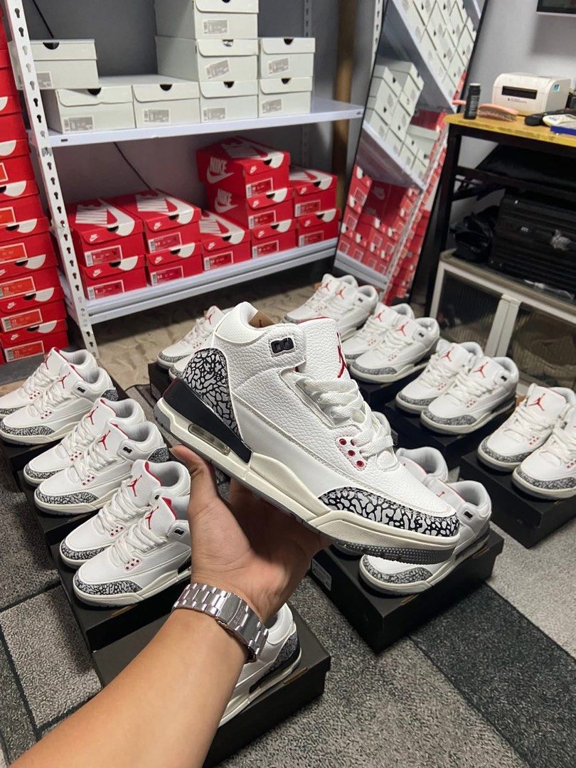Air Jordan 3 Retro White Cement (Category: Sneakers) located in Manila. Submitted by marcodelat25489 (Listing ID 1444818847, Image 1). Description: - Classic Air Jordan 3s - White colorway - Grey elephant print accents - Red Jumpman logo on tongue - Ideal for sneaker collectors - Great for casual wear or streetwear looks.