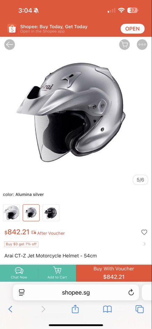 Arai bike helmet ct-z ctz 57.58cm alumina silver (Category: Motorcycle Apparel) located in Singapore. Submitted by 20percentoffshop (Listing ID 1444846826, Image 1). Description: Brand new . Instock.