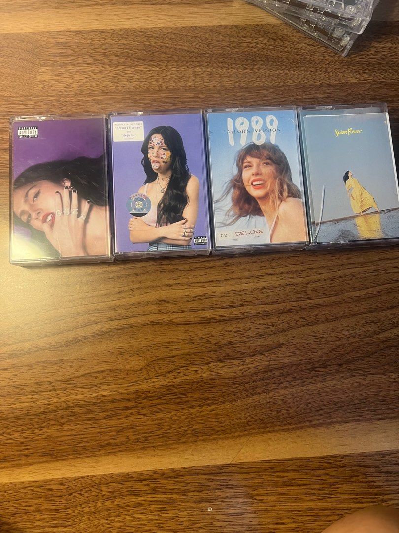 Assorted Cassette Tapes (Category: CDs & DVDs) located in Taytay. Submitted by shivroy16 (Listing ID 1444702149, Image 2). Description: includes sour and guts (olivia rodrigo), 1989 (taylor's version), solar power (lorde) and folklore and evermore (taylor swift) folklore and evermore- ₱70 each everything else- ₱100 each sold: sour 1989 tv solar power mop: gcash/paymaya mod: lalamove.