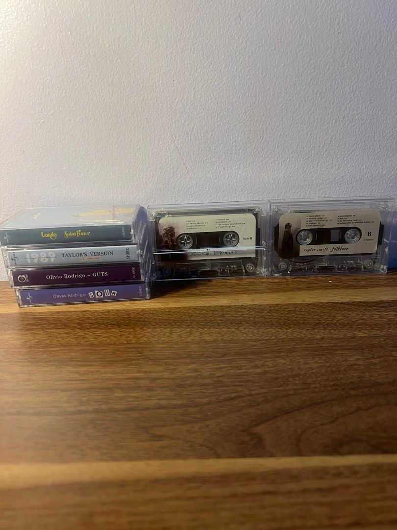 Assorted Cassette Tapes (Category: CDs & DVDs) located in Taytay. Submitted by shivroy16 (Listing ID 1444702149, Image 1). Description: includes sour and guts (olivia rodrigo), 1989 (taylor's version), solar power (lorde) and folklore and evermore (taylor swift) folklore and evermore- ₱70 each everything else- ₱100 each sold: sour 1989 tv solar power mop: gcash/paymaya mod: lalamove.
