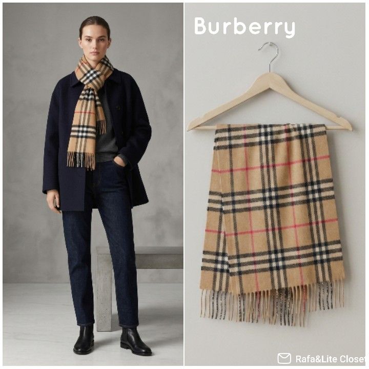 Authentic Burberry Vintage Scraf/Scarve Outerwear (Category: Coats, Jackets and Outerwear) located in Las Pinas. Submitted by outerwearsmanila (Listing ID 1444729081, Image 1). Description: The Details Preloved Excellent to like new Condition Highlights sand beige check pattern fringed trim Made in london Composition Cashmere 100% Washing instructions Specialist Cleaning 950.