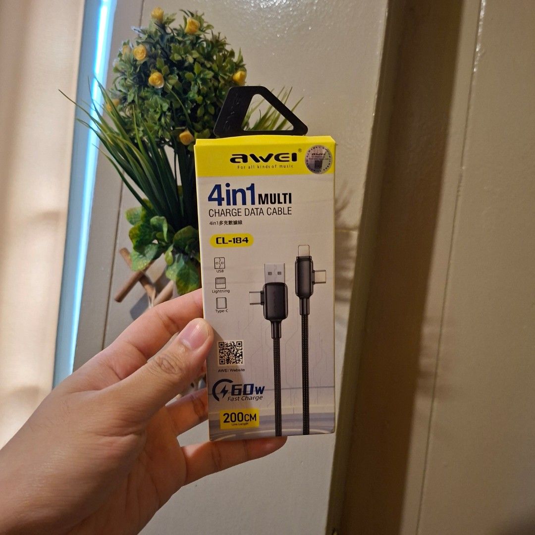 Awei 4 in 1 type c type a lighting cable for apple iphone anker sony samsung (Category: Chargers & Cables) located in Pasig City. Submitted by fasttech01 (Listing ID 1444725985, Image 2). Description: .