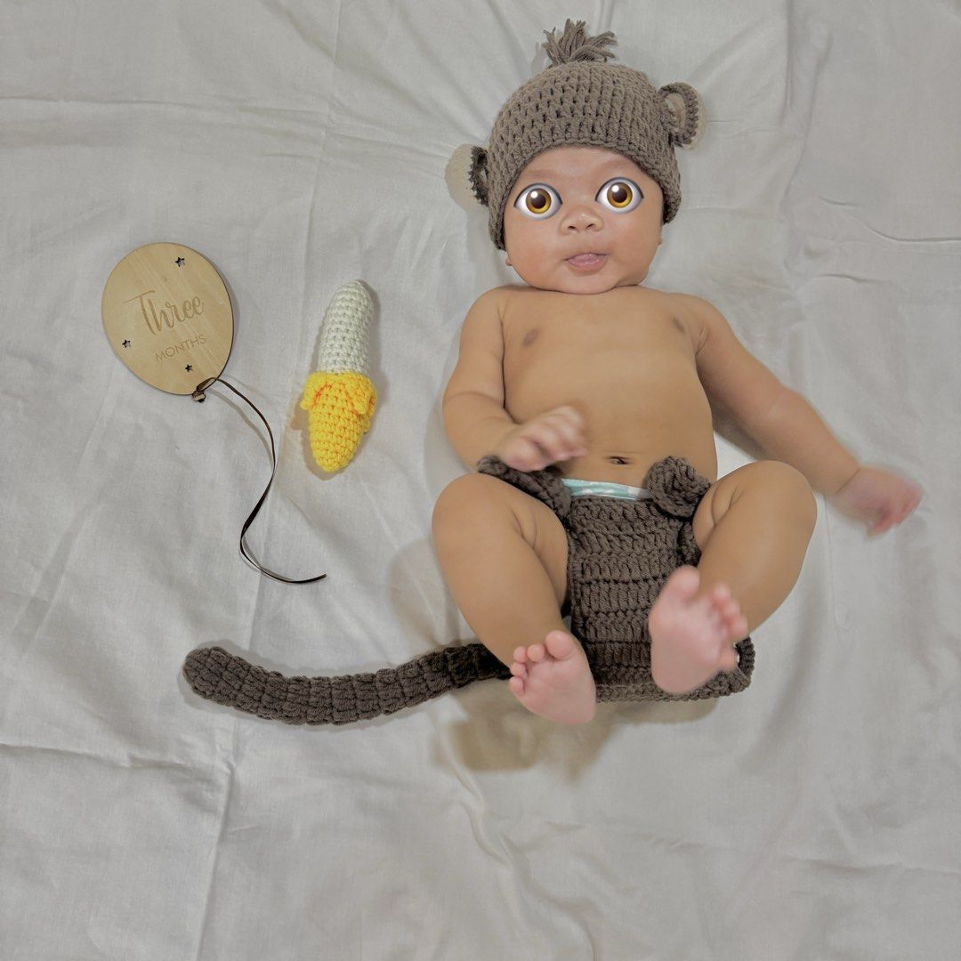 Baby costume monkey (Category: Babies & Kids Fashion) located in San Pedro. Submitted by chekwaaa (Listing ID 1444700716, Image 2). Description: Used once for monthly milestone 0-6 months Adjustable ung undies.