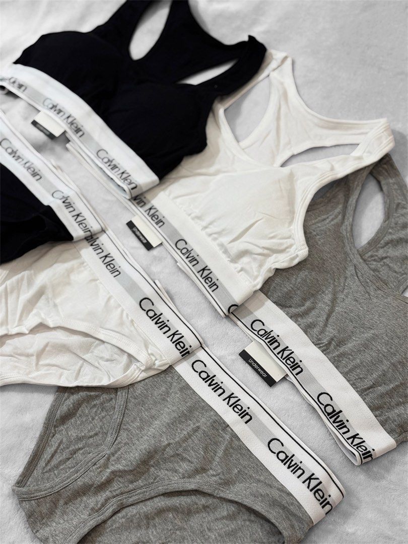 Calvin Klein Underwear Set - Bra & Briefs (Category: Undergarments & Loungewear) located in Manila. Submitted by bomedianoa39368 (Listing ID 1444850630, Image 2). Description: FOR SALE ‼️ Available in size Small & Medium only. - Calvin Klein underwear set - Includes sports bra and matching briefs - Available in Black, White, and Grey - Made from a comfortable cotton blend - Features the iconic signature logo waistband - Ideal for everyday comfort