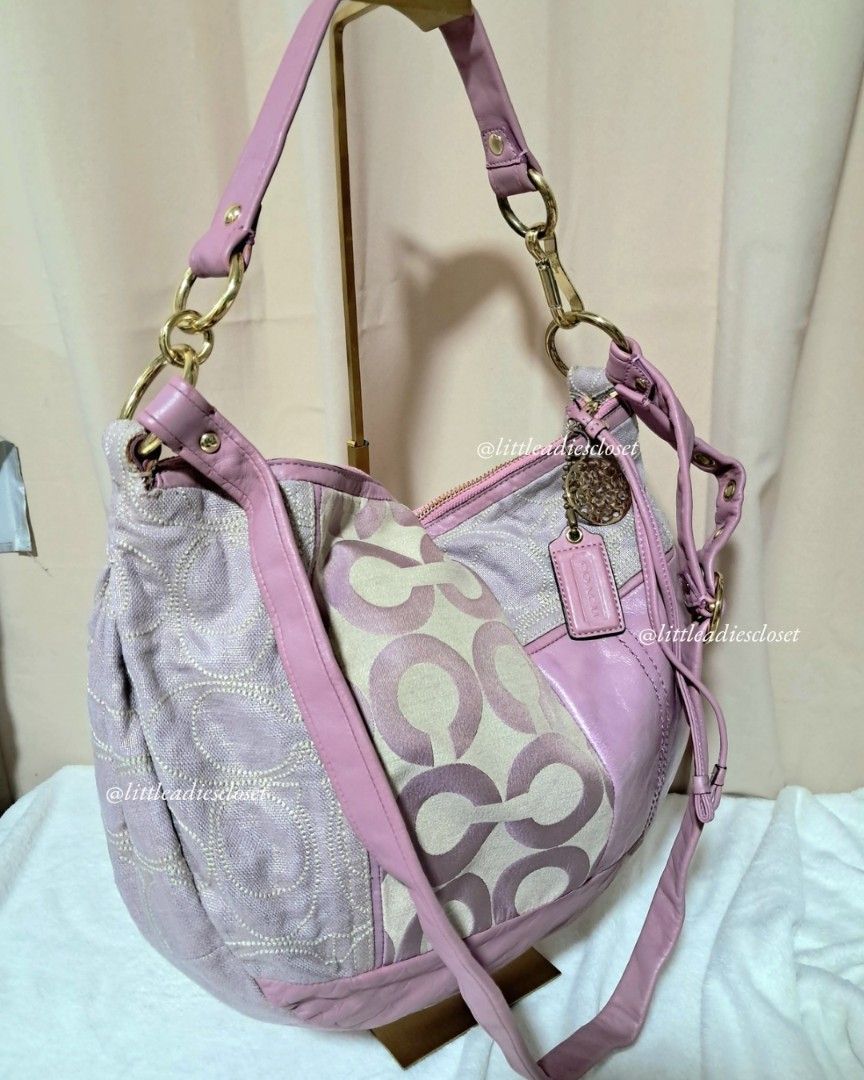 Coach | Signature Ali Patchwork Hobo Bag Pink Lavender (Category: Luxury Bags & Wallets) located in Taguig. Submitted by call.me.eni (Listing ID 1444700906, Image 2). Description: 🌸 Coach Ali Patchwork Shoulder Bag 🌸 Beautiful vintage Coach bag featuring the iconic patchwork design in pink and lavender tones. Made with Coach signature canvas, patent leather trim, brass hardware, and a gorgeous lavender satin lining. ✨ Style Code: B0993-18651 ✨ 