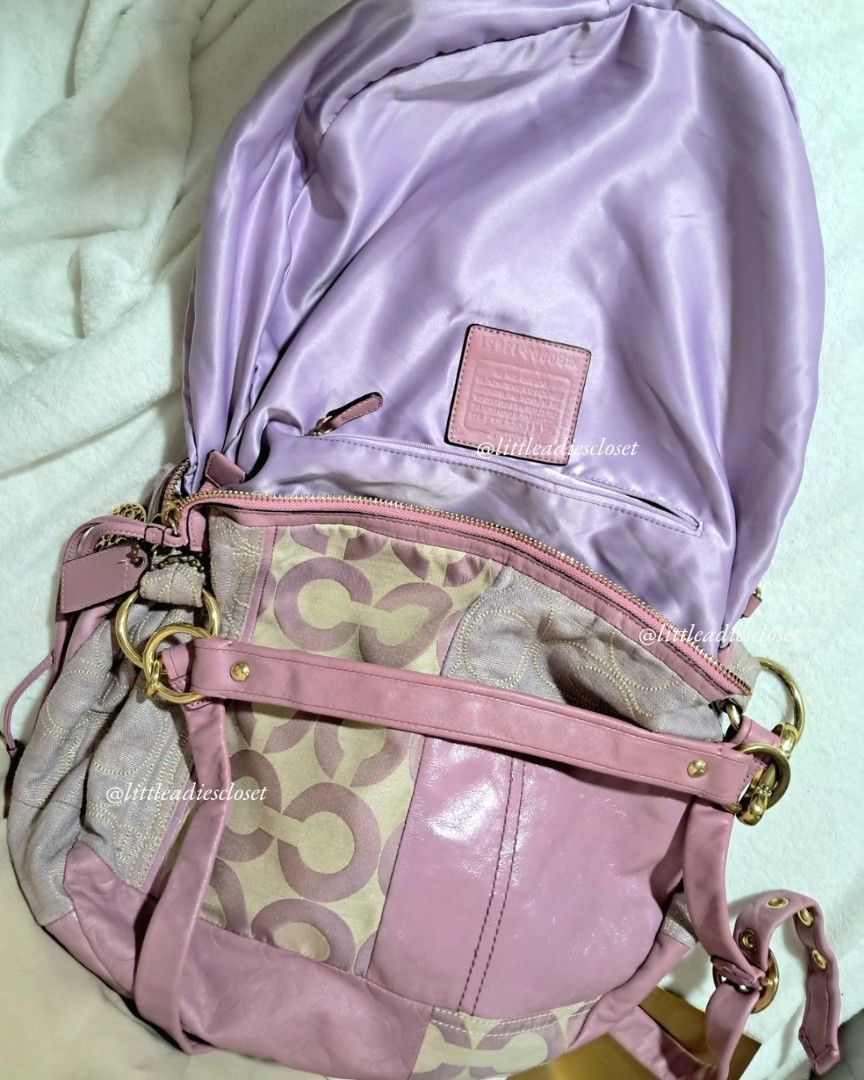 Coach | Signature Ali Patchwork Hobo Bag Pink Lavender (Category: Luxury Bags & Wallets) located in Taguig. Submitted by call.me.eni (Listing ID 1444700906, Image 3). Description: 🌸 Coach Ali Patchwork Shoulder Bag 🌸 Beautiful vintage Coach bag featuring the iconic patchwork design in pink and lavender tones. Made with Coach signature canvas, patent leather trim, brass hardware, and a gorgeous lavender satin lining. ✨ Style Code: B0993-18651 ✨ 
