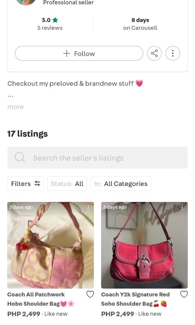 Coach Bleecker Street Haverstack Bag (Limited Edition) (Category: Luxury Bags & Wallets) located in Makati City. Submitted by makati_metro (Listing ID 1444258574, Image 2). Description: SCAM ALERT Please help report these accounta and keep our community safe from scammers. Let's look out for one another and spread awareness to prevent others from being victimized. Thank you! Link of Scammers' acct below: https://carousell.app.link/S4O3mOwg13b htt