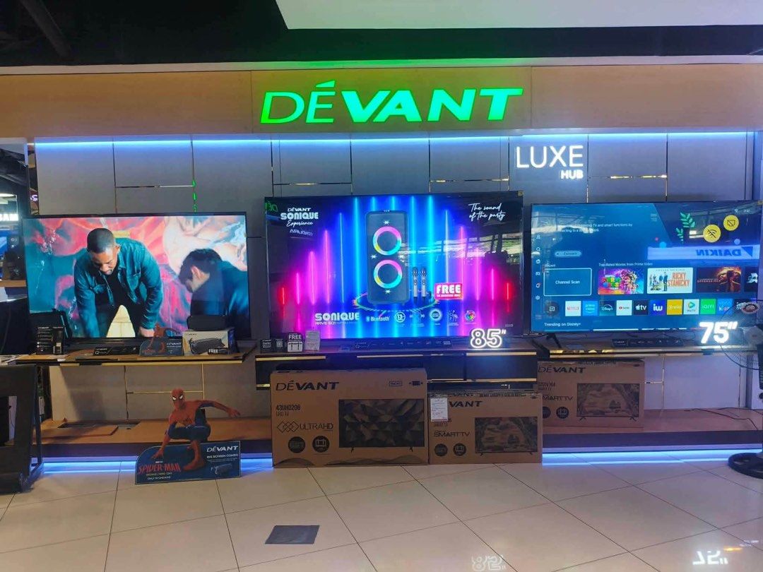 DEVANT LED SMART TV (Category: TV) located in Quezon City. Submitted by annys.online (Listing ID 1444819907, Image 1). Description: DEVANT LED SMART TV SMART LED TV 32STW105-10,000 43STW105-13,600 UHD TV 43UHD206- 15,100 55UHD206- 21,400 65UHD206-29,300 75UHD206-39,700 QUANTUM TV 50QUHV06-21,450 55QUHV06- 23,000 65QUHV06- 32,000 85QUHV06- 69,900 50QUHW01-18,200 75QUHW201-42,000 98UHW201-104,800 free sb50 Brand new and sealed with warranty and rec