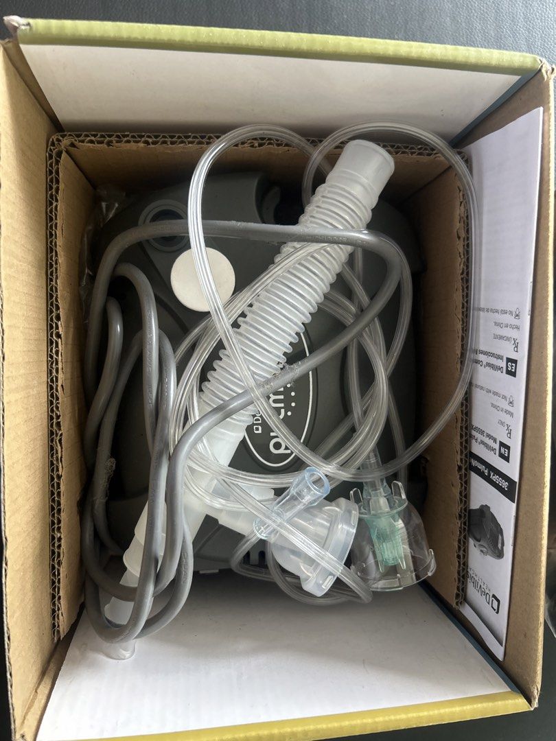 DeVilbiss HealthCare Nebulizer Machine with Accessories (Category: Medical Supplies & Tools) located in Manila. Submitted by declutteringpixie (Listing ID 1444503701, Image 2). Description: - DeVilbiss HealthCare nebulizer kit - Includes main unit, tubing, mask, and accessories - Comes in original packaging - Ideal for respiratory treatments -only opened,never used.