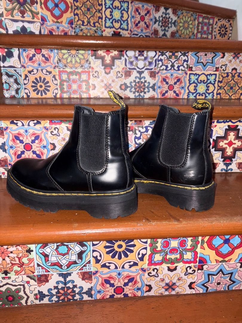Dr. Martens Black Leather Platform Chelsea Boots (Category: Boots) located in Quezon City. Submitted by rarecat-4b96 (Listing ID 1444853361, Image 3). Description: - Authentic Dr. Martens Platform Chelsea boots in black leather - Features a trendy platform sole with signature yellow stitching - Elasticated side panels for easy on and off - Super comfortable and versatile for any outfit - Selling as they are no longer the right fit.