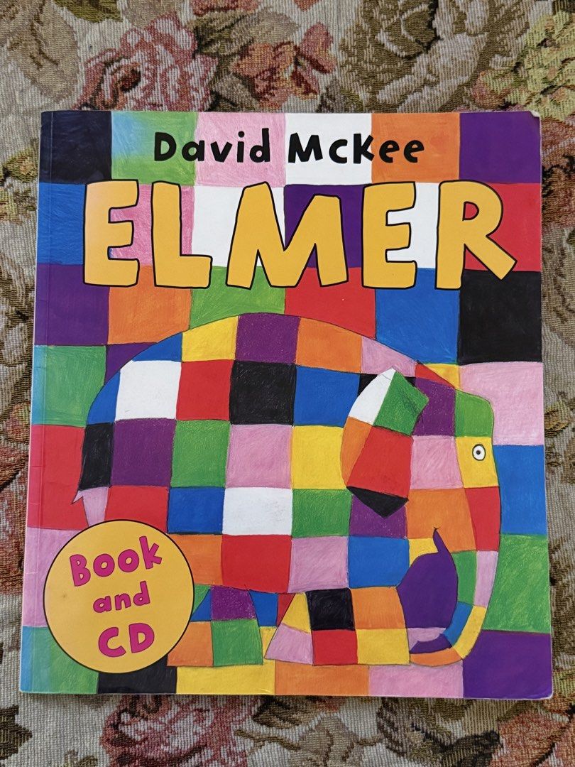 Elmer with Book and CD. By. David Mackee (Category: Children's Books) located in Taguig. Submitted by bookwormcornerph (Listing ID 1444689344, Image 1). Description: ✨ This specific edition is a book and CD set, featuring a colorful patchwork elephant illustration on the cover..