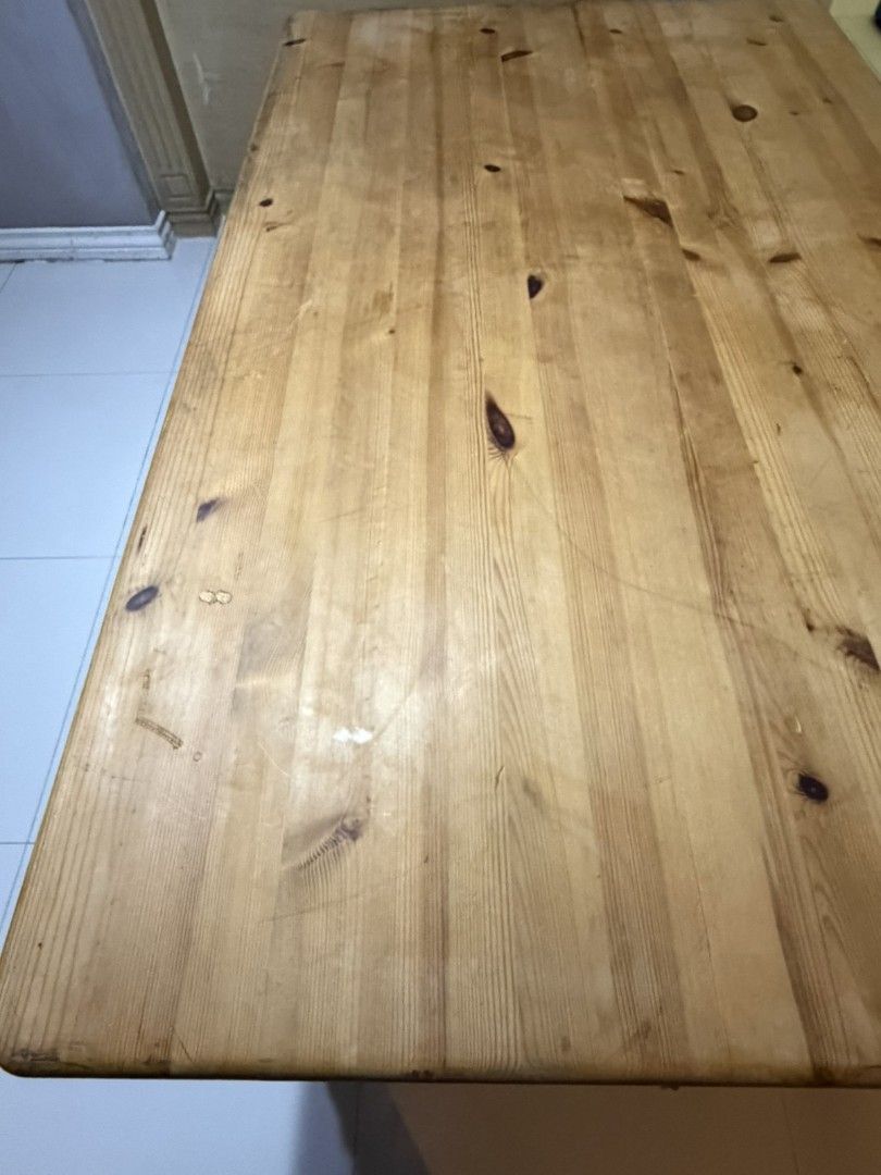 Farmhouse Solid Wood Dining Table (Category: Tables & Sets) located in Las Pinas. Submitted by surplus.manila (Listing ID 1444741064, Image 2). Description: - Sturdy solid wood dining table - Features beautiful turned legs - Natural, warm wood grain - Very heavy - Good size for family meals and gatherings - Ready for a new home Length 60 inches Width 36 Height 30.5 .