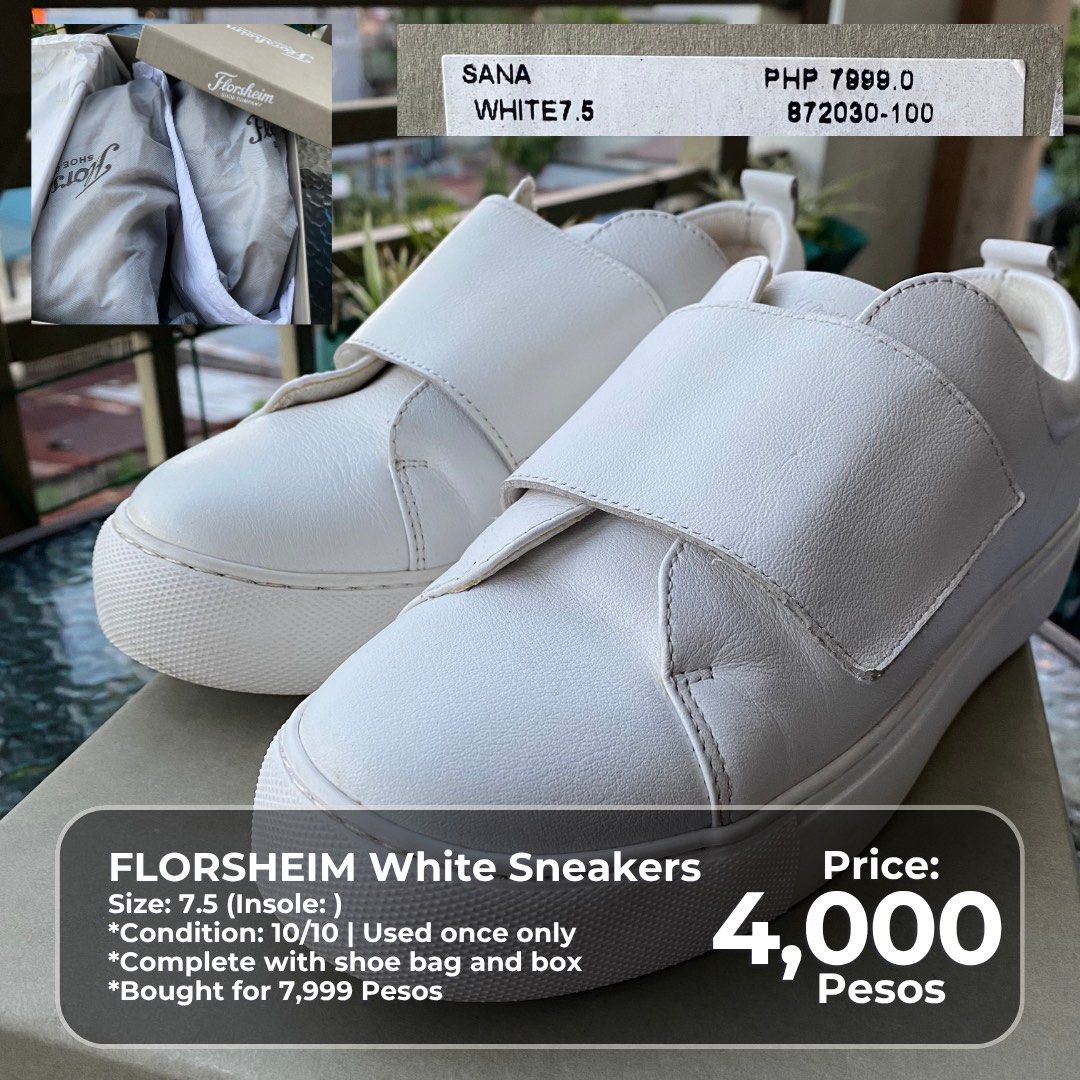 Florsheim White Sneakers (Womens 7.5) (Category: Sneakers) located in Pasig City. Submitted by thatgirlsamlara (Listing ID 1444854949, Image 1). Description: ‼️Actual photo posted. ‼️ Check photo for specific size, dimensions and price details. condition and issues if there are, are also declared. ‼️LAST PRICE POSTED 👉🏼 My items are in excellent condition unless otherwise stated na may damage or it’s well used na. ‼️Kung ano lang yung posted/up