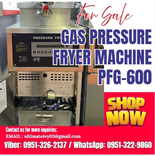 Gas Pressure Fryer Machine PFG-600 (Category: Home Improvement Tools & Accessories) located in Caloocan City. Submitted by ultimateiv03644 (Listing ID 1444773374, Image 1). Description: Voltage : 220V/50Hz~60hz Capacity：25L Size： 460x960x1230mm Control temperature : room-200℃ Computer panel Natural gas:1260L/h LPG gas； 504L/h 📝: Price subject may change without prior notice. 📝: Supply pattern Stock/make-to-order Terms Of Payment : 💰50% Down pa
