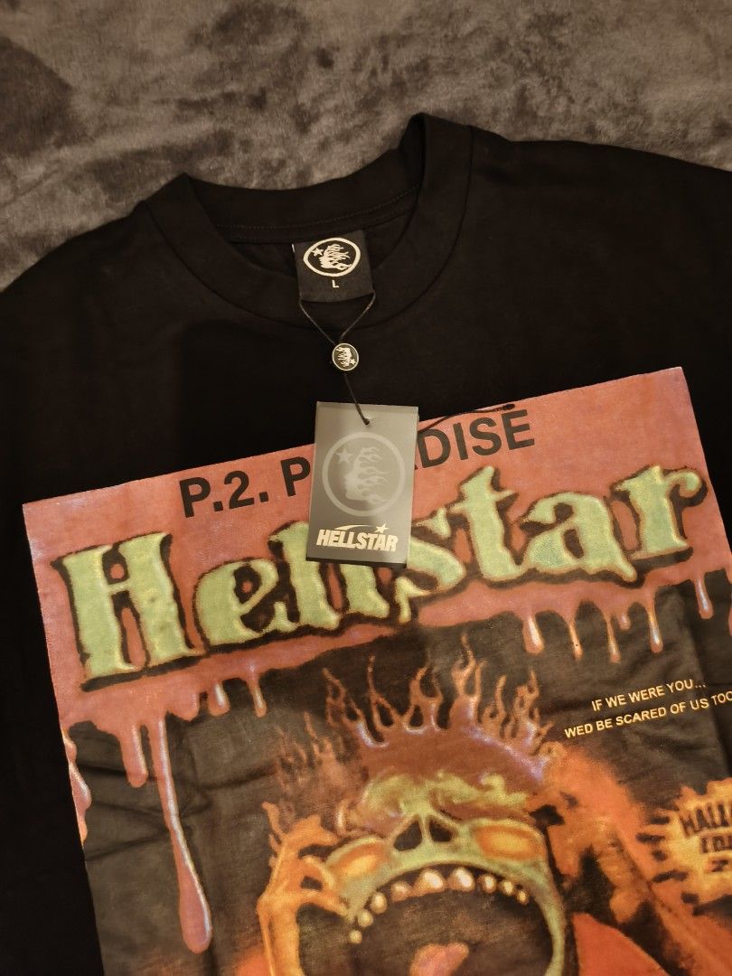 Hellstar P.2 Paradise T-Shirt Black (Category: Tshirts & Polo Shirts ) located in Makati City. Submitted by zari_zaristore (Listing ID 1444792504, Image 2). Description: Length 29 inches, width 21 inches Brand new w/ tags Makati location.