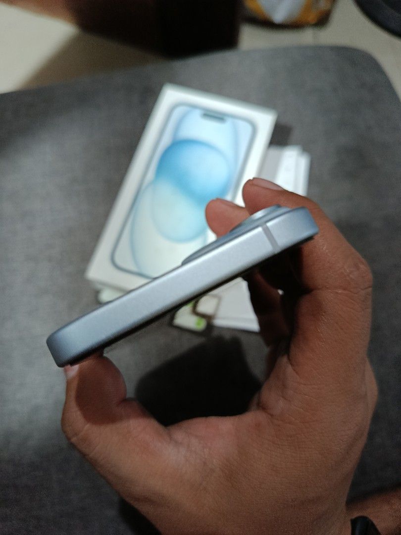 iPhone 15 128gb NTC (Category: iPhone 15 Series) located in Caloocan City. Submitted by angebelena (Listing ID 1444787970, Image 3). Description: iPhone 15 128gb Blue Factory Unlocked kakaend lang ng warranty this April 2026 Complete with Receipt from the Loop 92% BH 300+ CC All working No dents or scratches Check all you want. Moneyback Guarantee if may issue. ₱26,000 Fixed Open for swap to your Apple Devices North Caloocan area. Malaria/Barrack