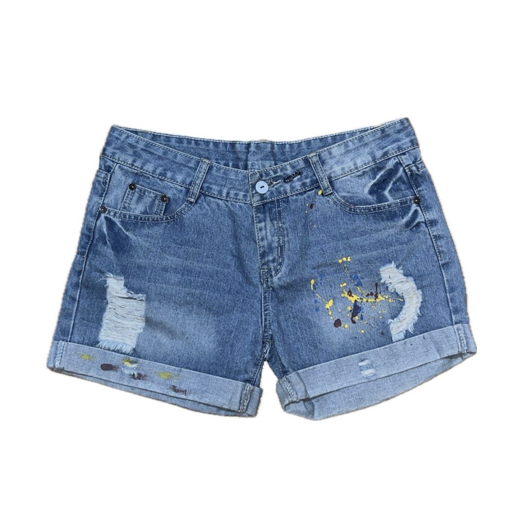 Jeans Distressed Denim Shorts Size 32 (Category: Shorts) located in Manila. Submitted by ekss11 (Listing ID 1444823252, Image 1). Description: - Light wash denim shorts - Size 32 on tag - 17” (34” waistline) - Distressed details - Paint splatters design - Rolled hem - Button and zip closure - Two front pockets - Two back pockets.