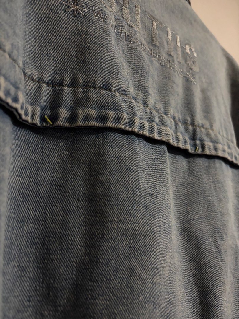Light Wash Denim Jacket with Embroidered Back Detail (Category: Coats, Jackets and Outerwear) located in Valenzuela. Submitted by pencakes_ (Listing ID 1444784452, Image 3). Description: classic light wash denim jacket used well no stains size: xs to medium only (my) height: 5’7 shipping fee will be shouldered by the buyer :) .