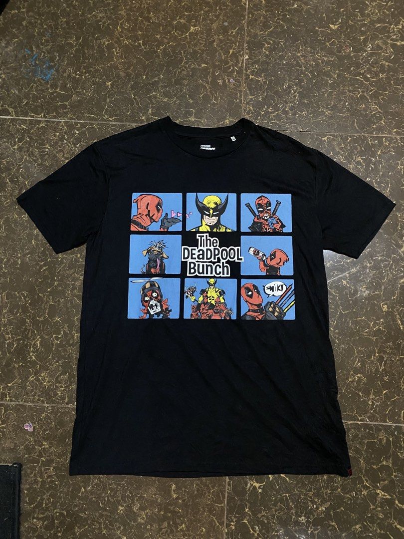AUTHENTIC Marvel Deadpool & Wolverine "The Deadpool Bunch" T-Shirt Size S (Category: Tshirts & Polo Shirts ) located in Angeles City. Submitted by ikeeebrah (Listing ID 1444828193, Image 1). Description: - Size: LARGE (adult size) - dimes: 21x28 - Official Marvel Studios Merchandise - Features "The Deadpool Bunch" graphic with Deadpool and Wolverine - Brand: RSVLT - Material: 50% Polyester, 25% Rayon, 25% Cotton blend - Perfect for any Marvel fan