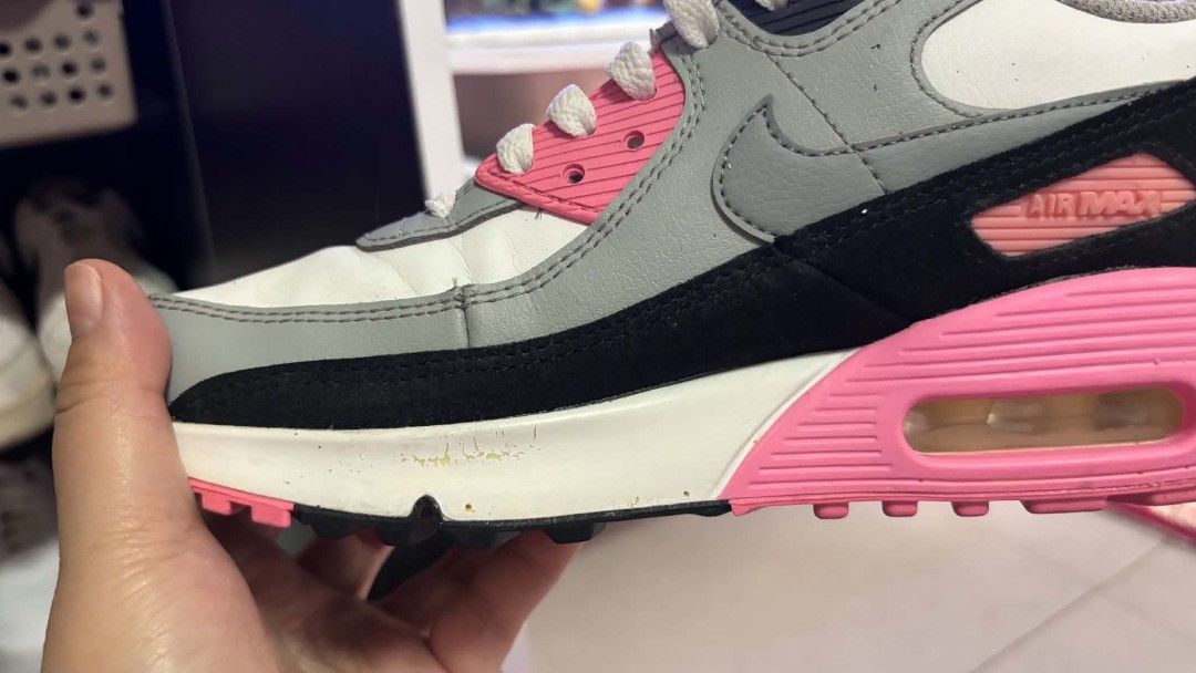 Nike Air Max 90 Pink Grey Black White (Category: Sneakers) located in Muntinlupa City. Submitted by margarita97 (Listing ID 1444790041, Image 1). Description: - Nike Air Max 90 sneakers - Colorway: Pink, grey, black, and white - Features the iconic visible Air unit - Classic and versatile design - Minor scuff marks on the midsole, but plenty of life left - Perfect for everyday casual wear.