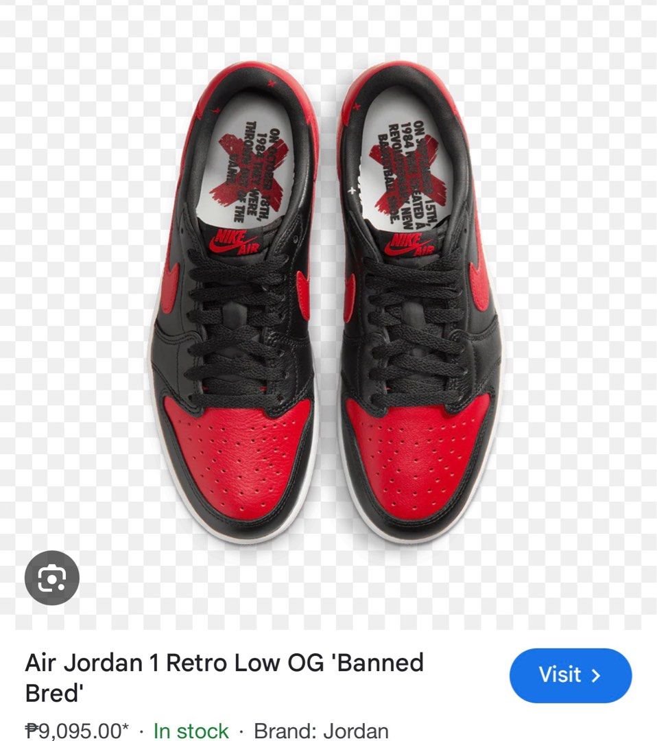 OG Jordan 1 Low Retro Banned (Category: Casual Shoes) located in Taguig. Submitted by heyqueeney (Listing ID 1444807227, Image 1). Description: Jordan 1 Retro Low OG“BANNED” Size 9 Brand New, Never fitted Jordan Manila releases Below SRP.