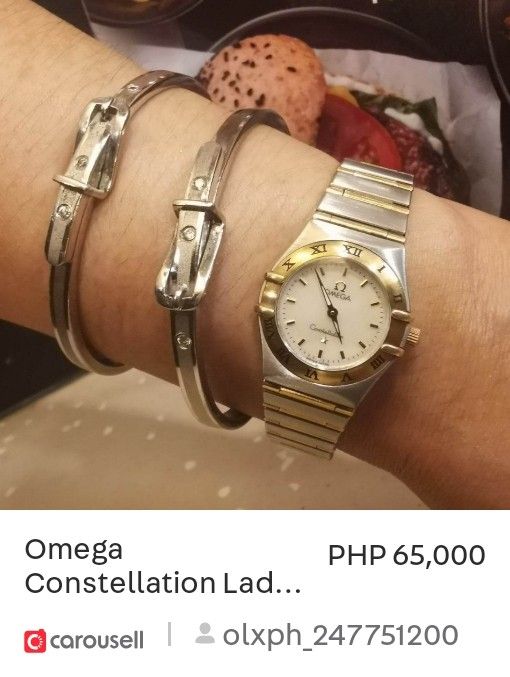 Omega Constellation Ladies Watch (Category: Luxury Watches) located in Pasay City. Submitted by olxph_247751200 (Listing ID 1444690096, Image 2). Description: - Omega Constellation timepiece - Two-tone: Stainless steel and gold - White dial with Roman numerals - Versatile for everyday or special occasions - Classic and elegant design.