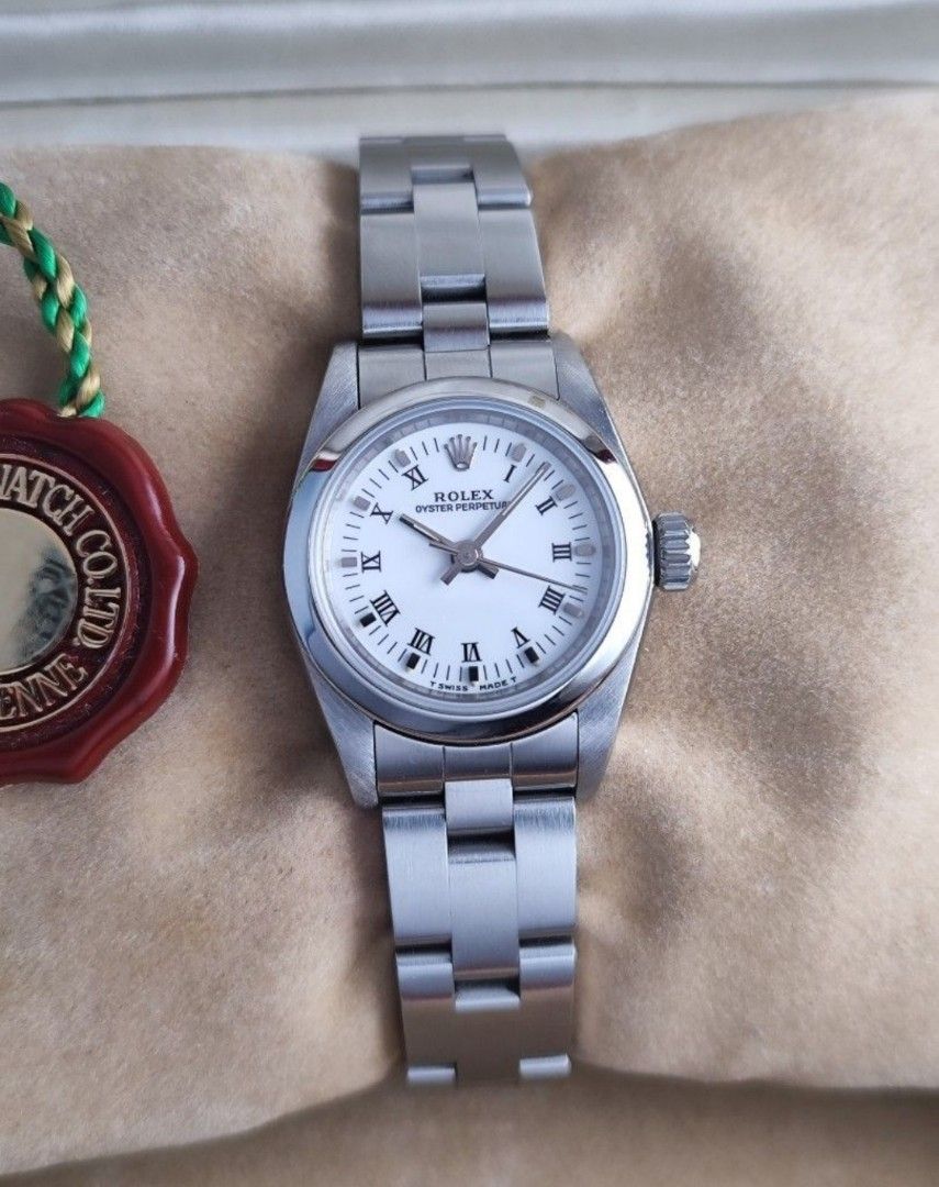 Original Rolex Oyster Perpetual 25mm (Category: Luxury Watches) located in San Juan City. Submitted by exclusivelyours (Listing ID 1444816579, Image 1). Description: Rolex Oyster Perpetual 25mm Roman white dial Ref 67180 W serial, 1995 9/10 condition Inclusions: watch, original bracelet fit to approx 6.8" wrist size, official receipt dated 1995, Rolex service center receipt, Rolex guarantee certificate and watch pouch *photo reference on 6.5" wri
