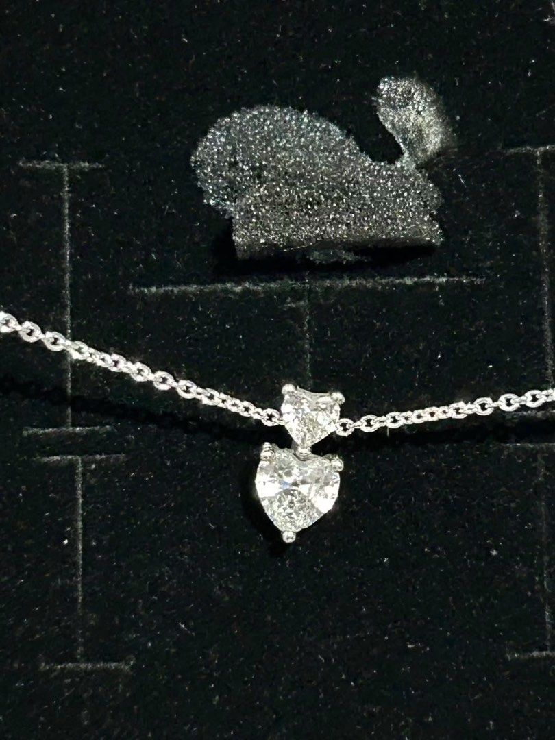 Pandora Sterling Silver Double Heart Necklace (Category: Necklaces) located in Baguio. Submitted by thrifty_cool (Listing ID 1444714735, Image 1). Description: - Pandora necklace - Sterling silver - Features two heart-shaped charms (one slightly smaller, layered) - Delicate chain - Clasp stamped with Pandora logo and '925 ALE' - NO BOX.