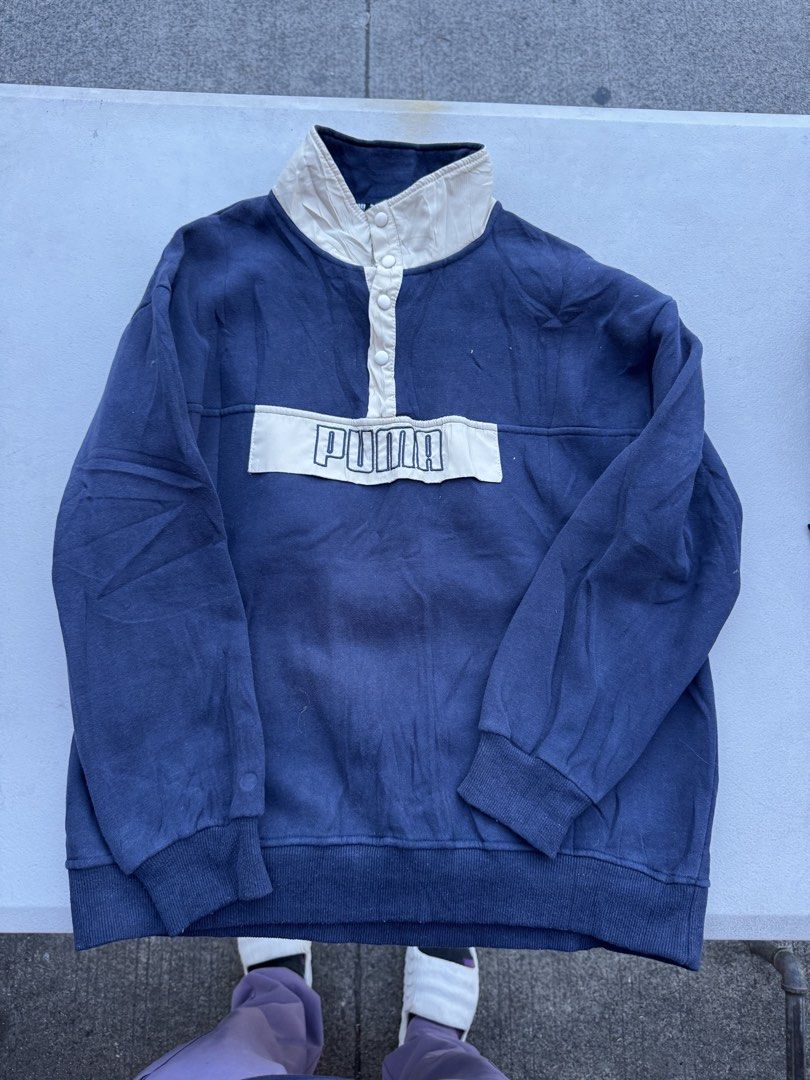 Puma vintage (Category: Coats, Jackets and Outerwear) located in Manila. Submitted by millennialmd (Listing ID 1444791097, Image 1). Description: Quarter zip pero buttons Dimensions LxW 25x22 inches.