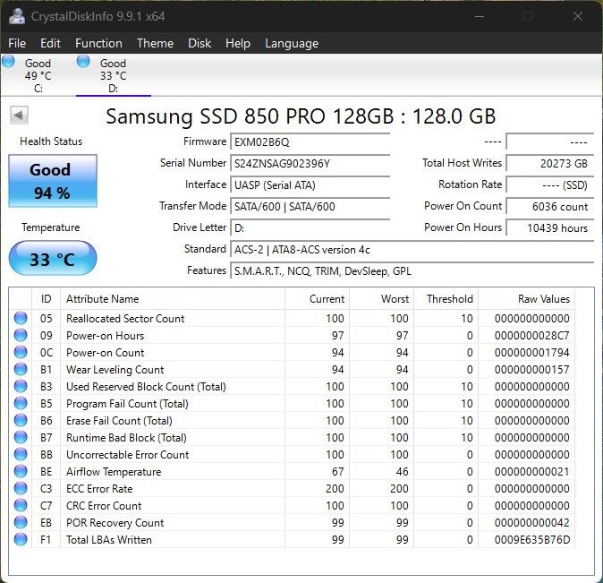 Samsung 850 PRO 128GB SSD Solid State Drive486416449389864962